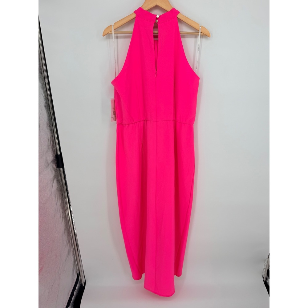 Julia Jordan Halter Midi Dress 14 Neon Pink Tulip Hem Barbiecore Wedding Guest - Picture 2 of 12